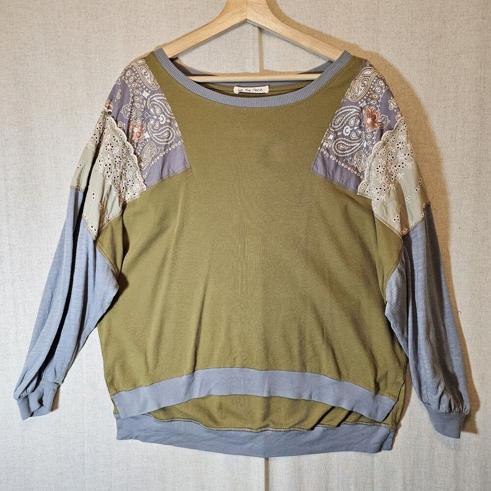 Free People Feelin It Colorblock Army Combo T-Shirt Oversized Womens Medium